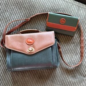 Dooney & Bourke Green and Tan Crossbody Bag Set Vintage
